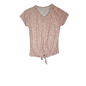 Btween Pink Floral‎ Ribbed Tie Front Top Girls 12 Cottagecore Boho